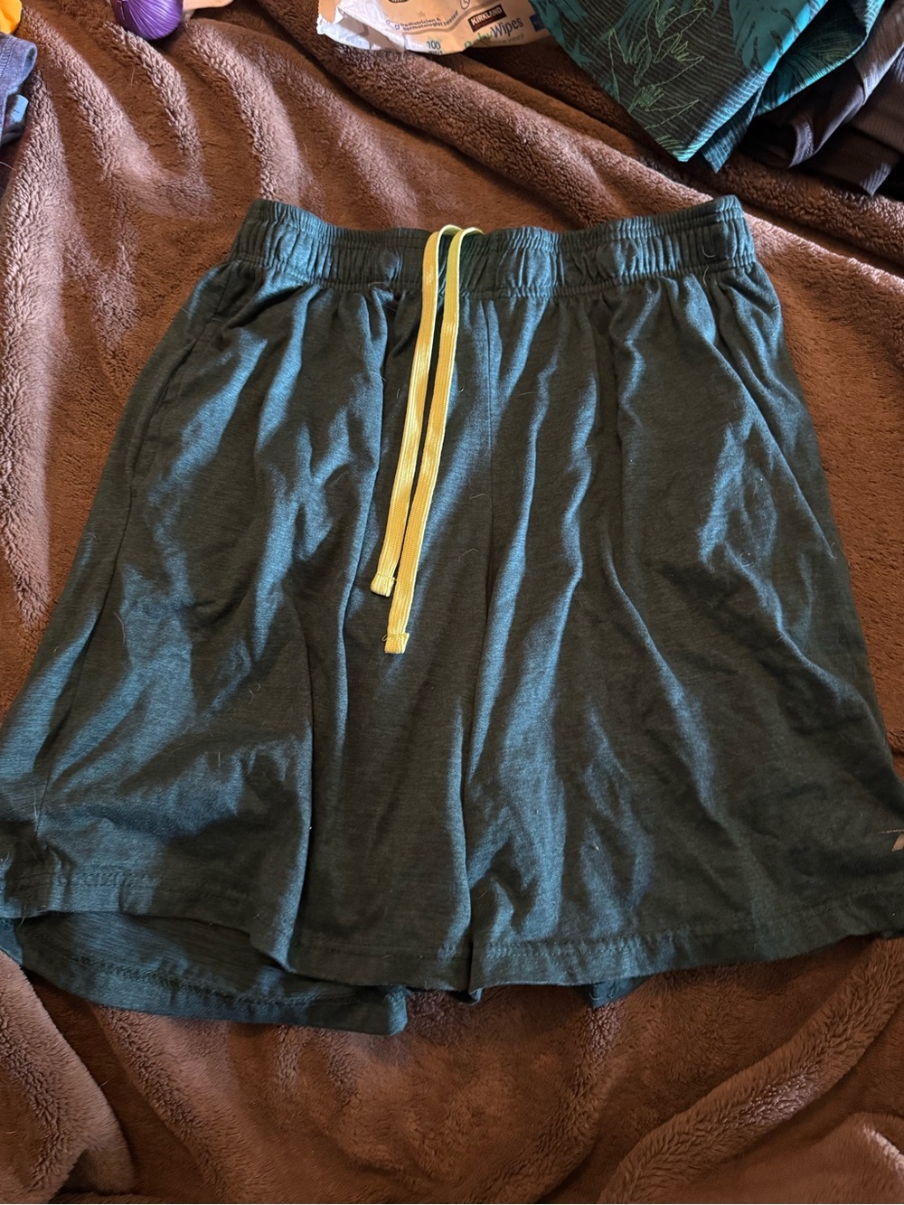 Pro Player Green Kids Athletic Shorts with Yellow Drawcord